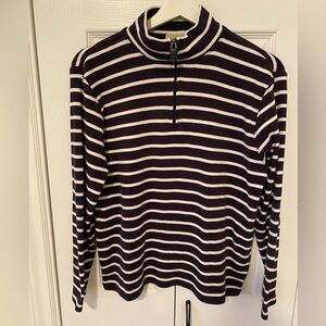 L.L. Bean Women’s Peaks Island Quarter Zip Pullover Navy and White Stripes Med
